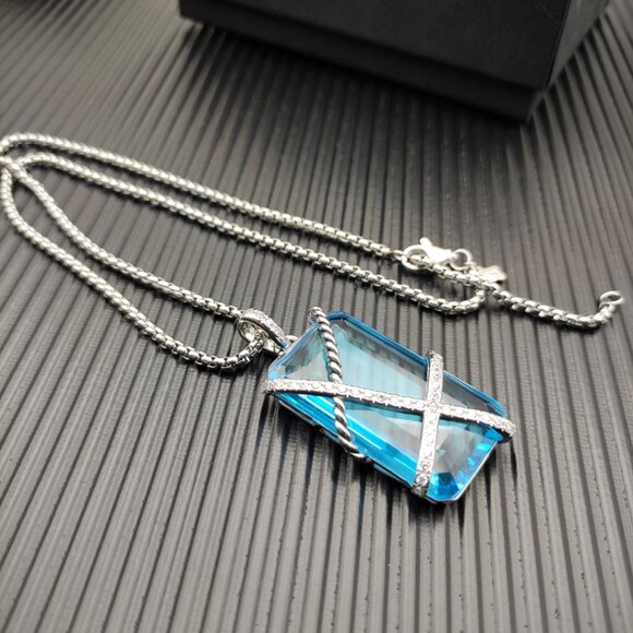 David Yurman Blue Crystal Bezel Necklace - Picture 5 of 5